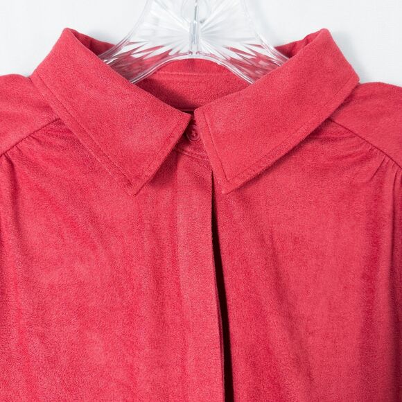 Chicos Smooth Faux Suede Reza Shirt Womens 1 Medium Red Hidden Button Front - Picture 9 of 15